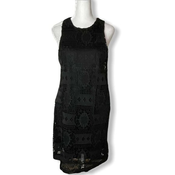 NEW Miami Black Lace Crocheted Dress Size S Knee Length Sleeveless Fitted - Picture 1 of 11